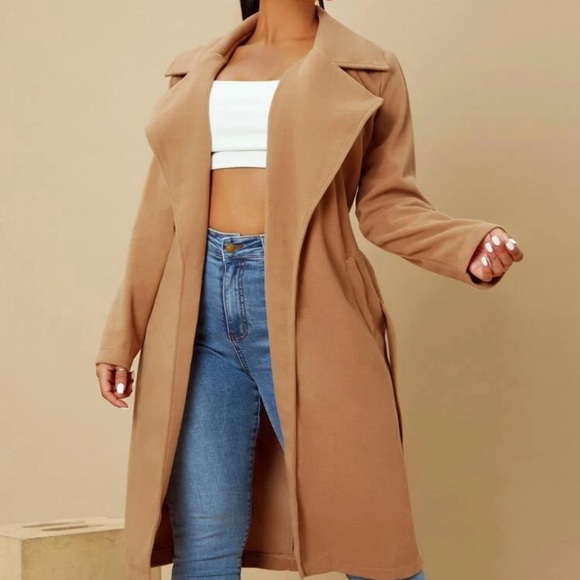 Belted overcoat pea trench coat camel tan - Picture 2 of 3